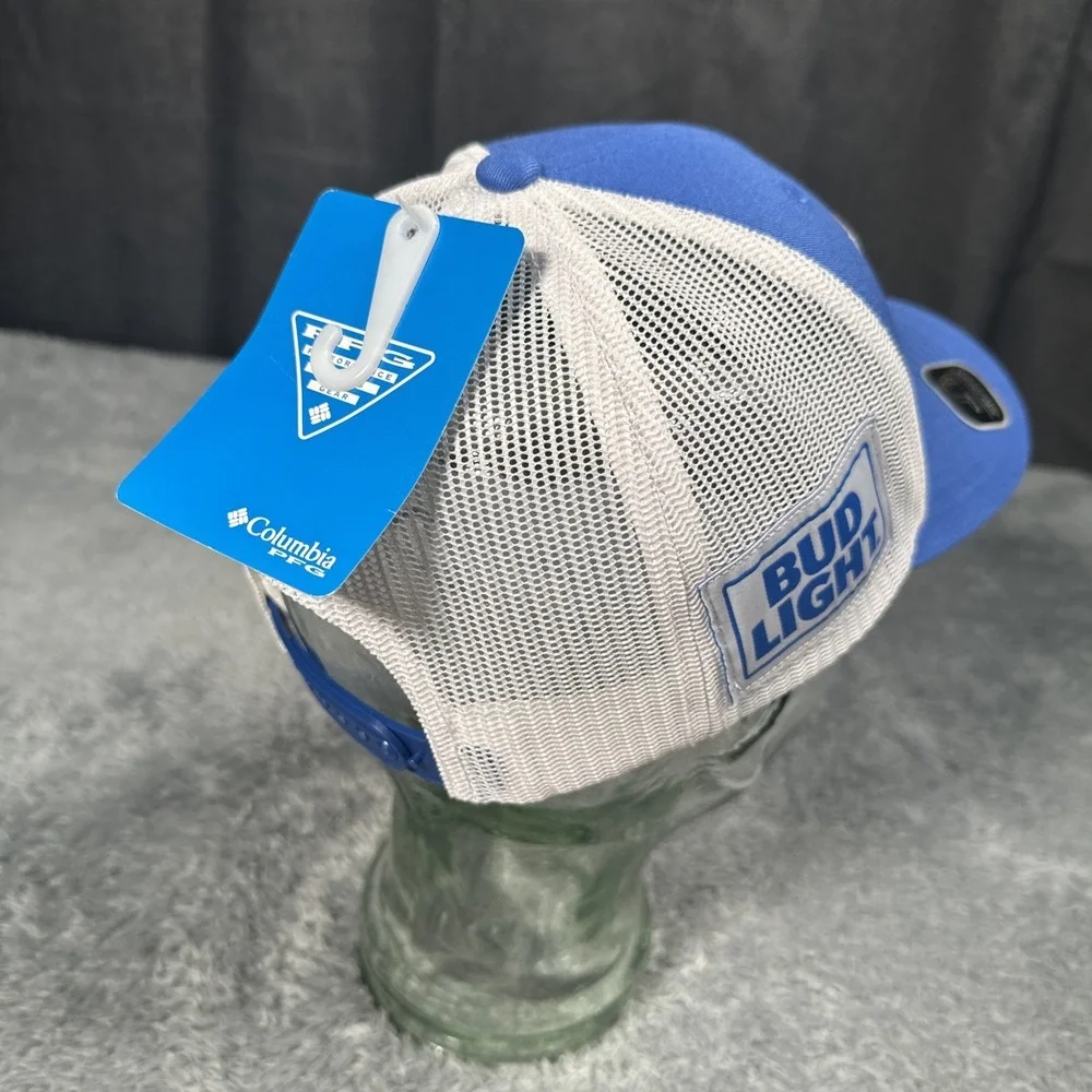 NWT Columbia PFG Hat Blue Mesh Adjustable Snapback Flexfit Budlight Texas Flag